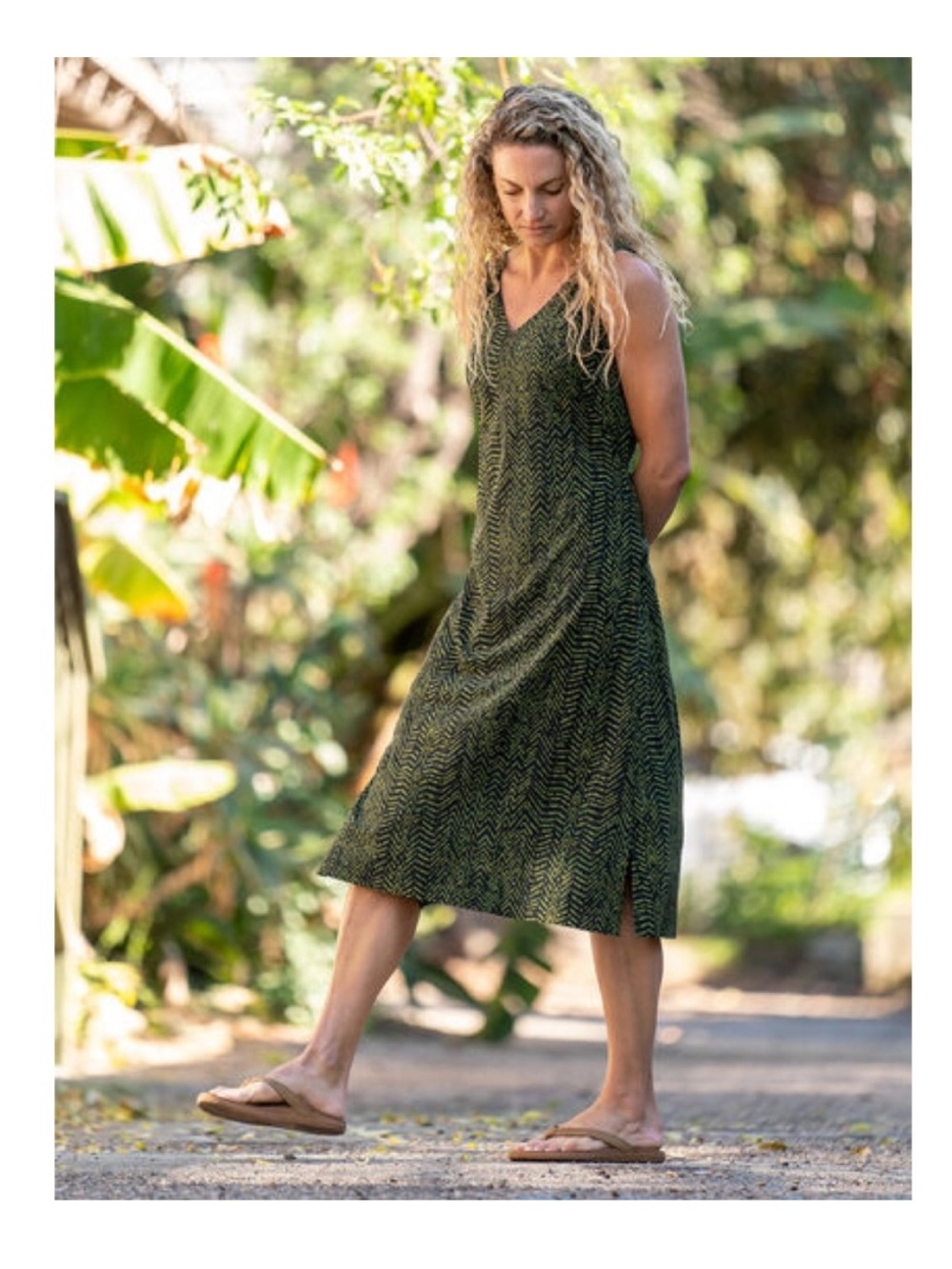 Title Nine Round Trip Midi Travel Dress Green Bodega Print M
